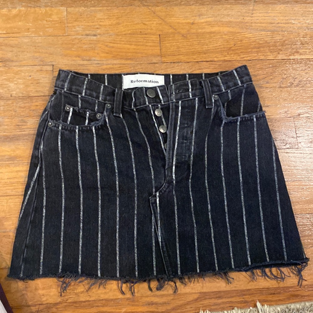 Reformation black striped denim skirt size 24
